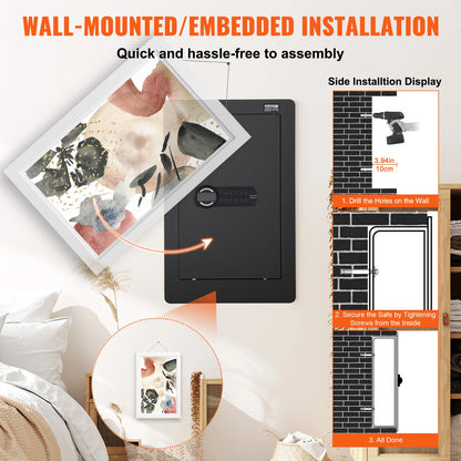 Tall Wall Safe 3/4-Tier Hidden Wall Safe w/ Keypad Q235 Cold-Rolled Steel In Wall Safe for Money Jewelry Passport Home