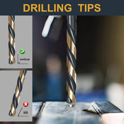 29Pcs Cobalt Drill Bit Set, 135 Degree Tip High Speed Steel with Black and Gold Finish for Stainless Steel, Plastic and Wood