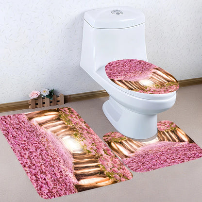 Pink Forest Bathroom Four-piece Set - Waterproof Shower Curtain, complete bathroom kit