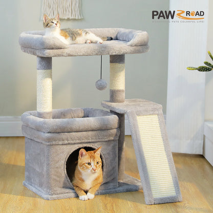 Small Cat Tower with Scratching Post and Pad, Wide Top Perch, Cat Toy