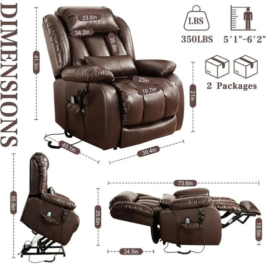 Luxury Leather Dual Motor Power Lift Recliner with Massage, Heating, Extended Footrest, USB Ports, and Lumbar Support,Customized