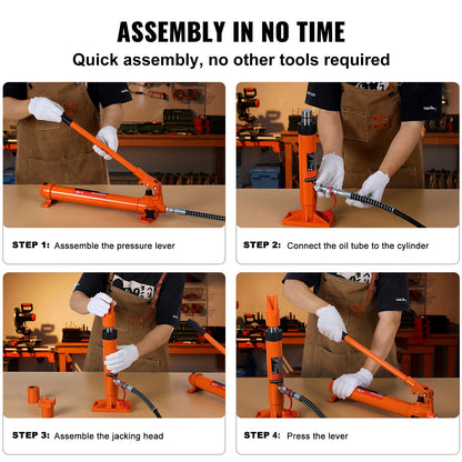 10/12T Porta Power Kit Portable Hydraulic Jack with 4.6 ft/1.4 m Oil Hose Auto Body Frame Repair Kit with Storage Case