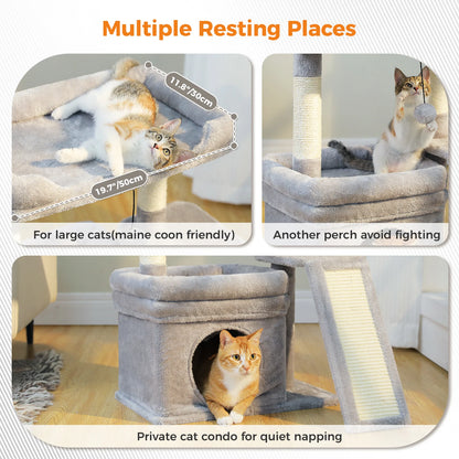 Small Cat Tower with Scratching Post and Pad, Wide Top Perch, Cat Toy