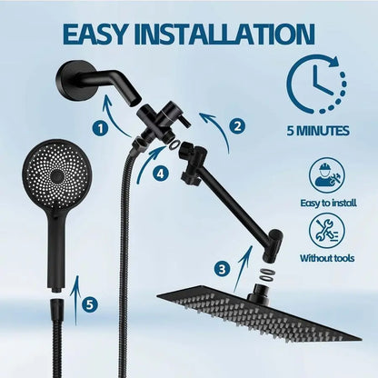 10 Inch High Pressure Rain Shower Head with Handheld Spray Combo, Adjustable Dual Rainfall Shower Head
