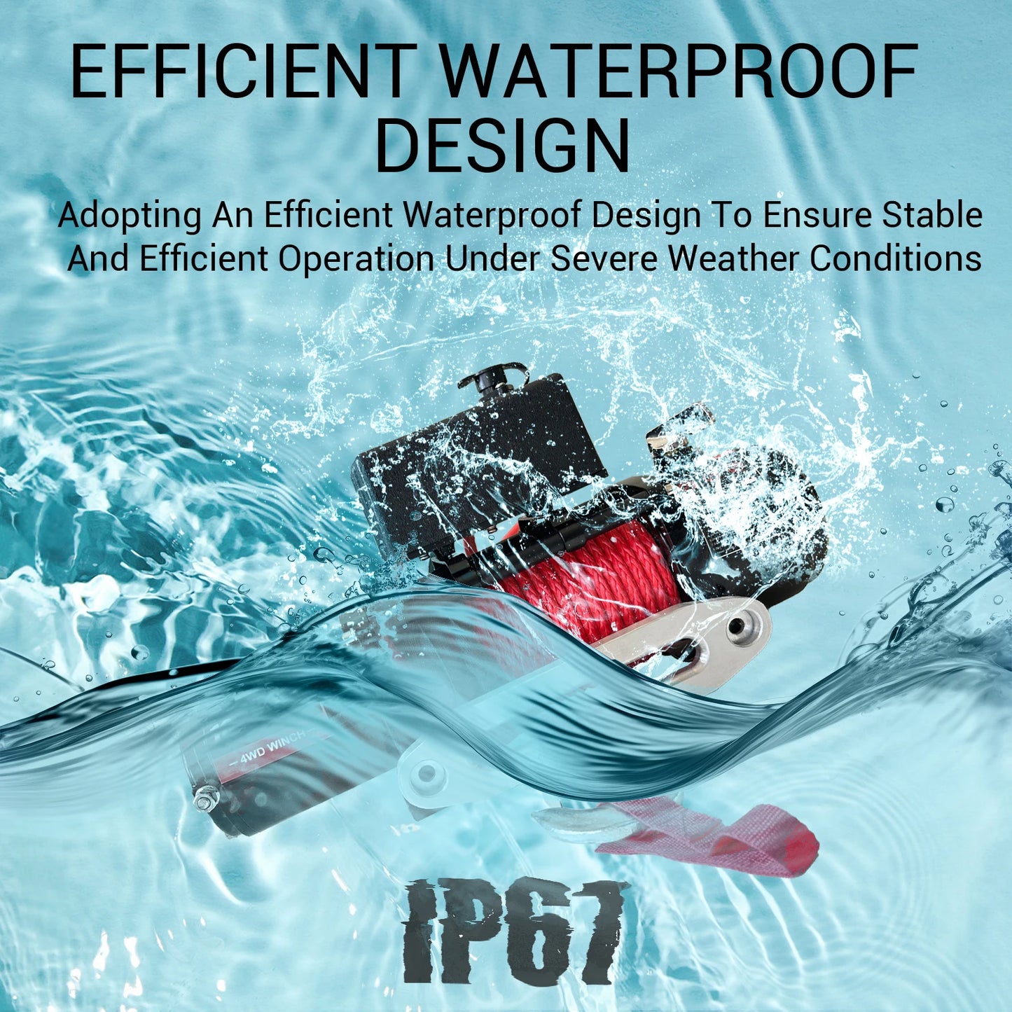 10000lbs 12V Power Electric Winch, IP67 85ft Red Synthetic Rope Truck Winch with Wireless Remote for Towing UTV Off Road Vehicle