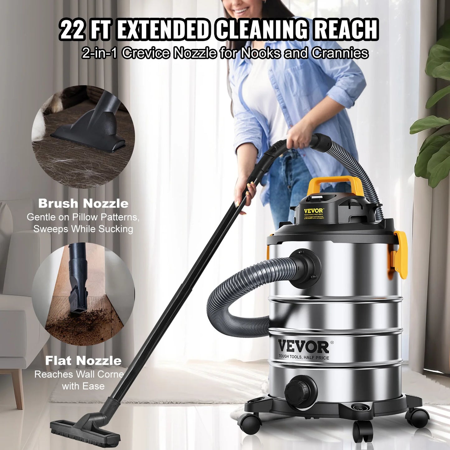 Stainless Steel Wet Dry Shop Vacuum Wet  Dry Vac Powerful Suction  Small Shop Vac Perfect for Carpet Debris  Pet  Hair