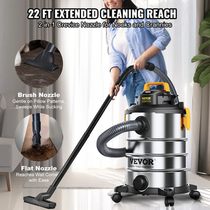 Stainless Steel Wet Dry Shop Vacuum Wet  Dry Vac Powerful Suction  Small Shop Vac Perfect for Carpet Debris  Pet  Hair