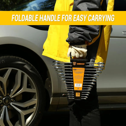 Combination Wrench Set, SAE & Metric,  1/4'' to 1'' & 8-22mm, 12-Point, Chrome Vanadium Steel, with Plastic Tray