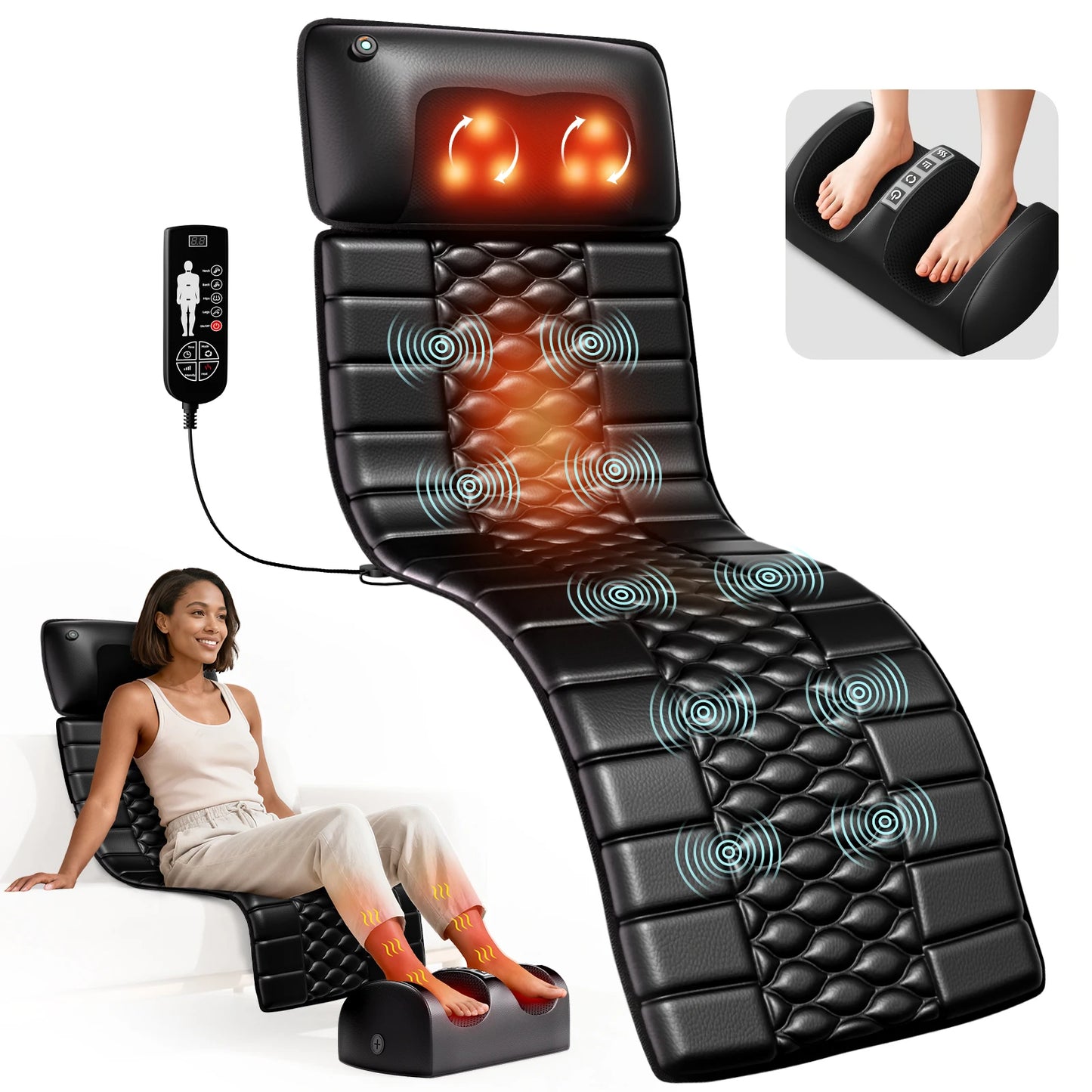 Full Body Massage Mat with Heat, Detachable Massager Pad, 10 Vibrating Motors, 9 Intensity Levels, Relax at Home Office