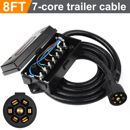 8FT 7Way Trailer Plug Inline Trailer Cord Socket Plug Connector Adaptor Waterproof Trailer Wiring Harness 7Pin Trailer Connector