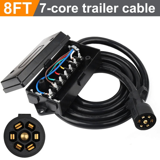 8FT 7Way Trailer Plug Inline Trailer Cord Socket Plug Connector Adaptor Waterproof Trailer Wiring Harness 7Pin Trailer Connector