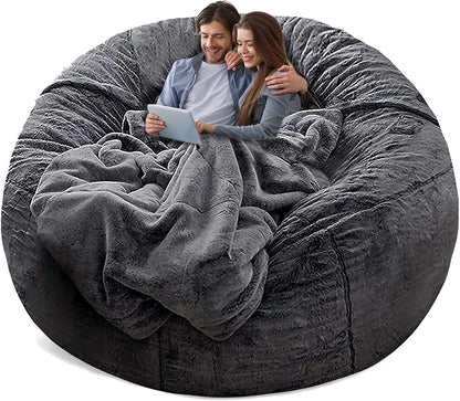 Big Round Soft Fluffy PV Velvet Washable Bean Bag Chair Cover Without Filler, Lazy Sofa Bed for Adults, Dark Grey