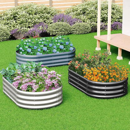 2-Pack Metal Oval Raised Garden Bed, 6x3x1FT Outdoor Planter Box for Vegetables, Easy Assembly & Durable