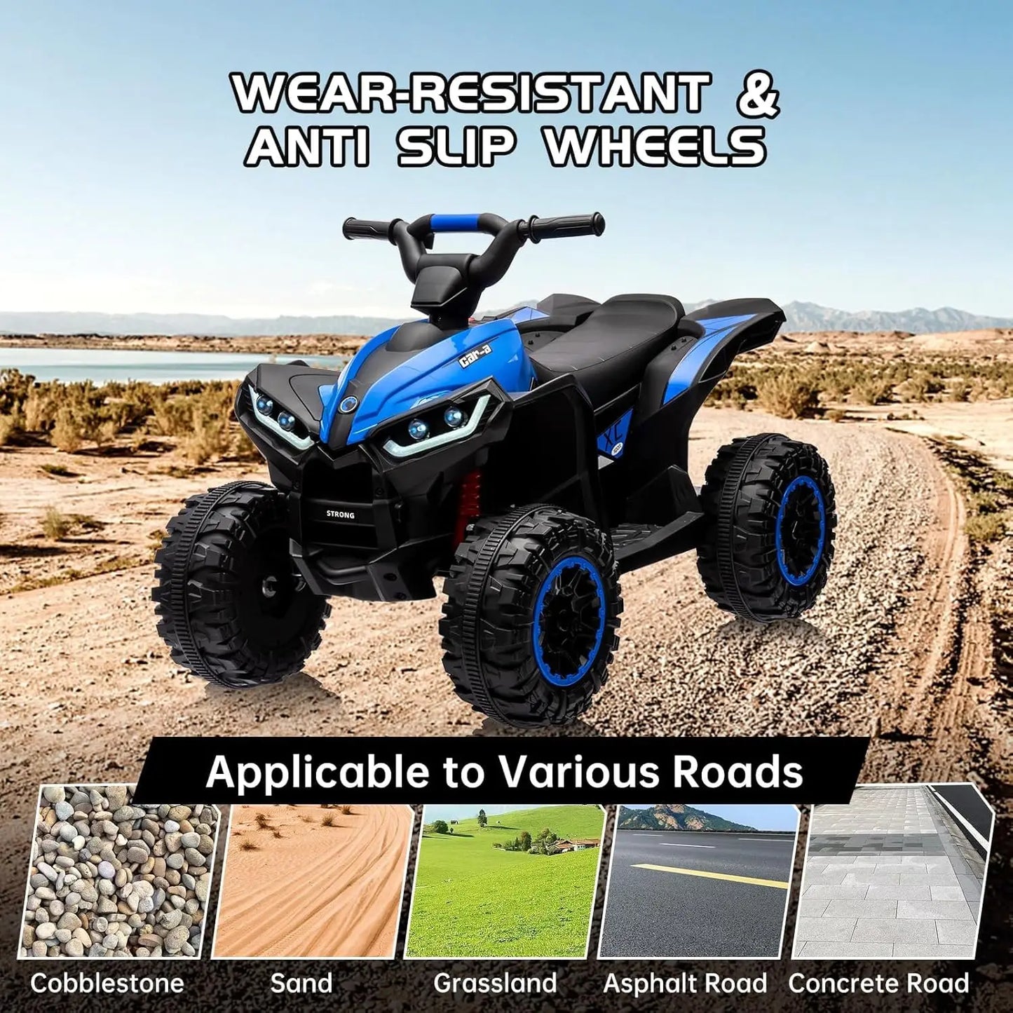 12V electric ATV for kids 35W dual motor 4x4 off-road terrain vehicle with 2 control modes,music,horn,high and low speeds,Lights