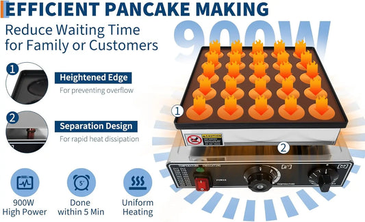 25-Hole Mini Dutch Pancake Maker, 900 W Electric Non-Stick Non-Stick Mini Pancake Machine for Home Cafe Party Use,110 V