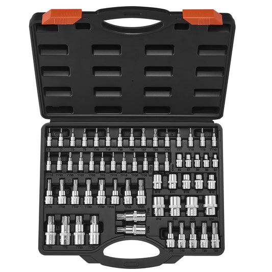 Torx Bit Socket and External Torx Socket Set 60-Piece T6-T70 TT6-TT70 TP8-TP60 E4-E24 S2 Alloy Steel and Cr-V Steel
