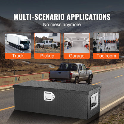 Heavy Duty Aluminum Truck Bed Tool Box, Diamond Plate Tool Box with Side Handle and Lock Keys for Pickup, Truck Bed, RV