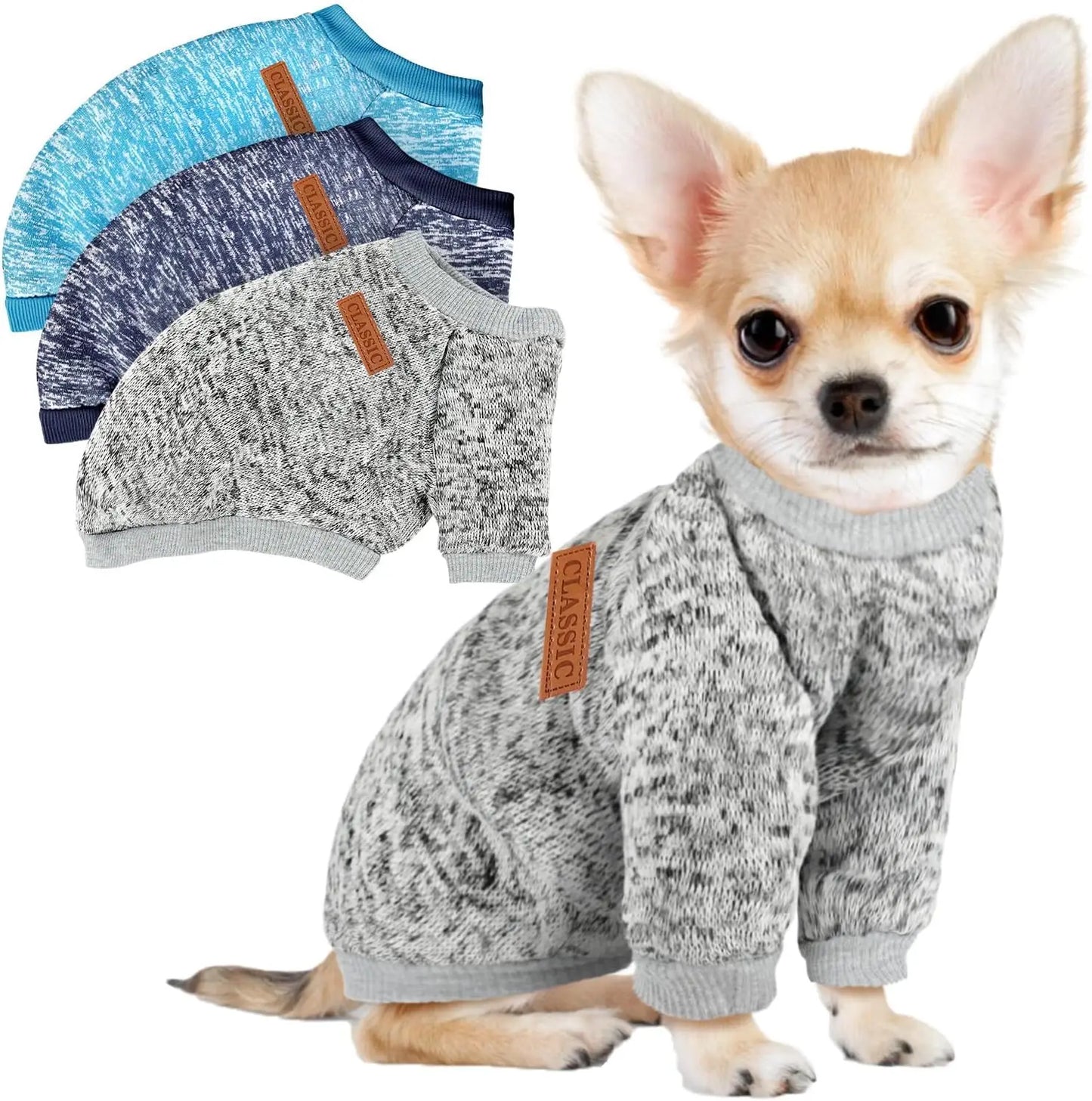 3 Pack Small Dog Sweaters Winter Fleece Warm Soft Pet Apparel for Dogs Cats