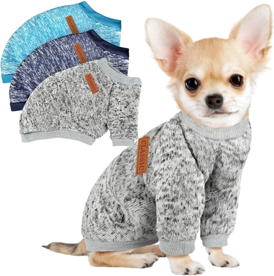 3 Pack Small Dog Sweaters Winter Fleece Warm Soft Pet Apparel for Dogs Cats