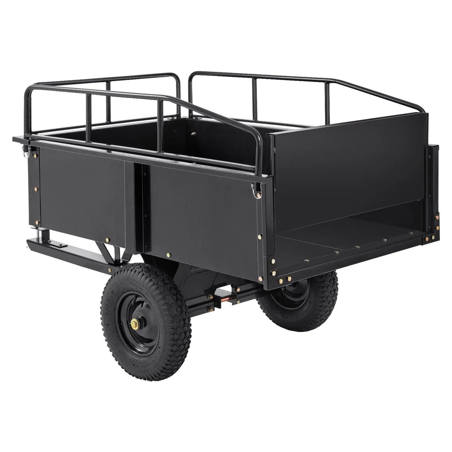 Heavy Duty ATV Trailer 750LBS Capacity Dump Cart With Removable Railing For Tractor Lawn Mower UTV