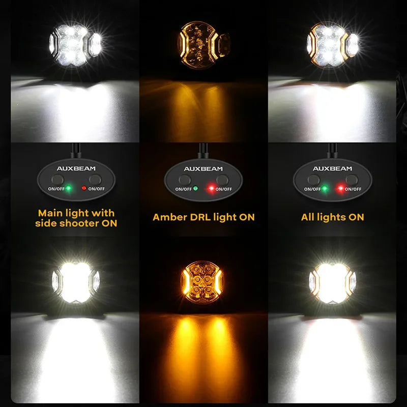 AUXBEAM 3 Inch 108W LED Pod Lights Driving Lights LED Side Shooter Pod Lights with Amber DRL for ATV UTV SUV Off Road