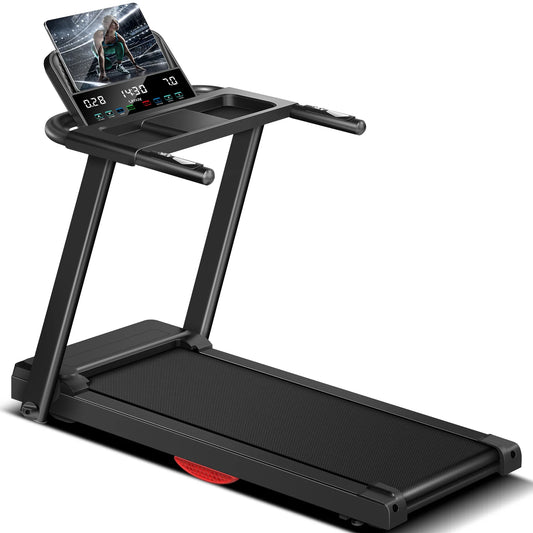 Foldable Home Treadmill 3.0 HP, 300LB Capacity, HR Monitor & Dual Shock Absorption, Cup/Phone Holder, Brushless Quiet Design