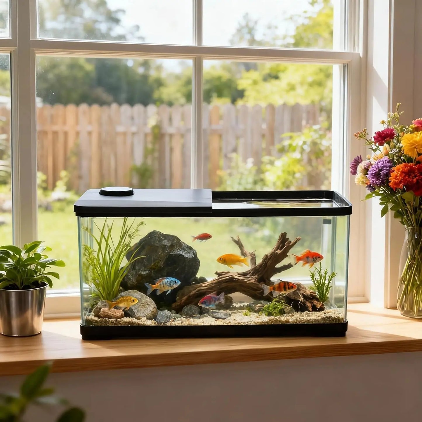 13-Gallon Aquarium Kit – Complete Fish Tank with LED Light & Lid for Goldfish, Betta & Shrimp