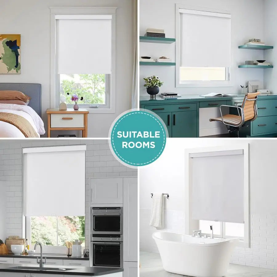 100 Blackout Roller Shades Cordless Blinds for Windows, FreeStop Shades, UV Protection, Natural Woven Blinds for Home and Office