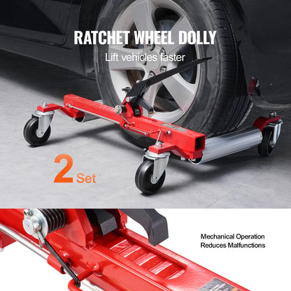 Wheel Dolly Heavy Duty Vehicle Positioning Ratchet Tire Jack Max Capacity 1500 Lbs Car Dolly for Car Auto Repair Moving