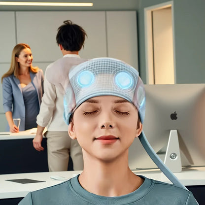 USB Powered Migraine Relief Cap - Head & Eye Massager with Compression & Heating Functions, Stress Relief & Sleep Aid, Adjusta