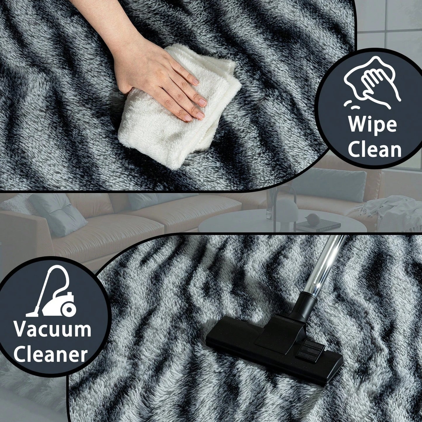 Fluffy Long Shag Zebra Print Rug, Large Area Rug, Super Soft