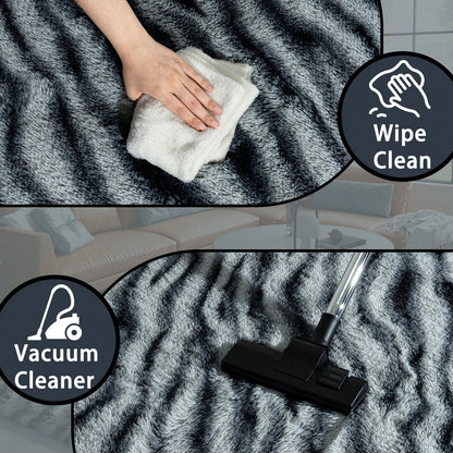 Fluffy Long Shag Zebra Print Rug, Large Area Rug, Super Soft