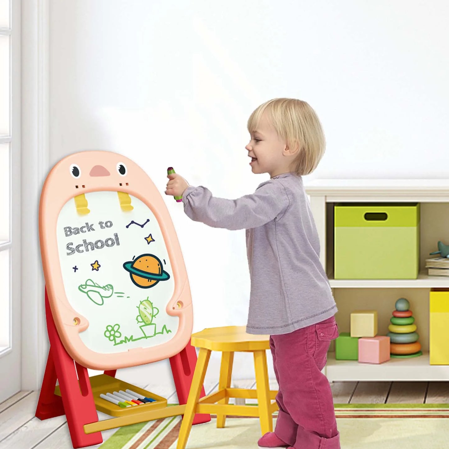 Art Easel For Kids Standing Easel With Magnetic Drawing Board Adjustable Art Table With Stands For Children And Toddlers