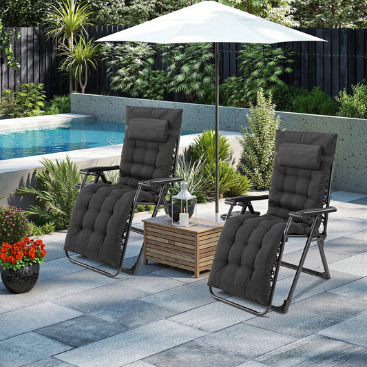 Set of 2 Portable Recliner Camping Patio Garden Lounge Chairs with Cup Holder Trays And Adjustable Pillow