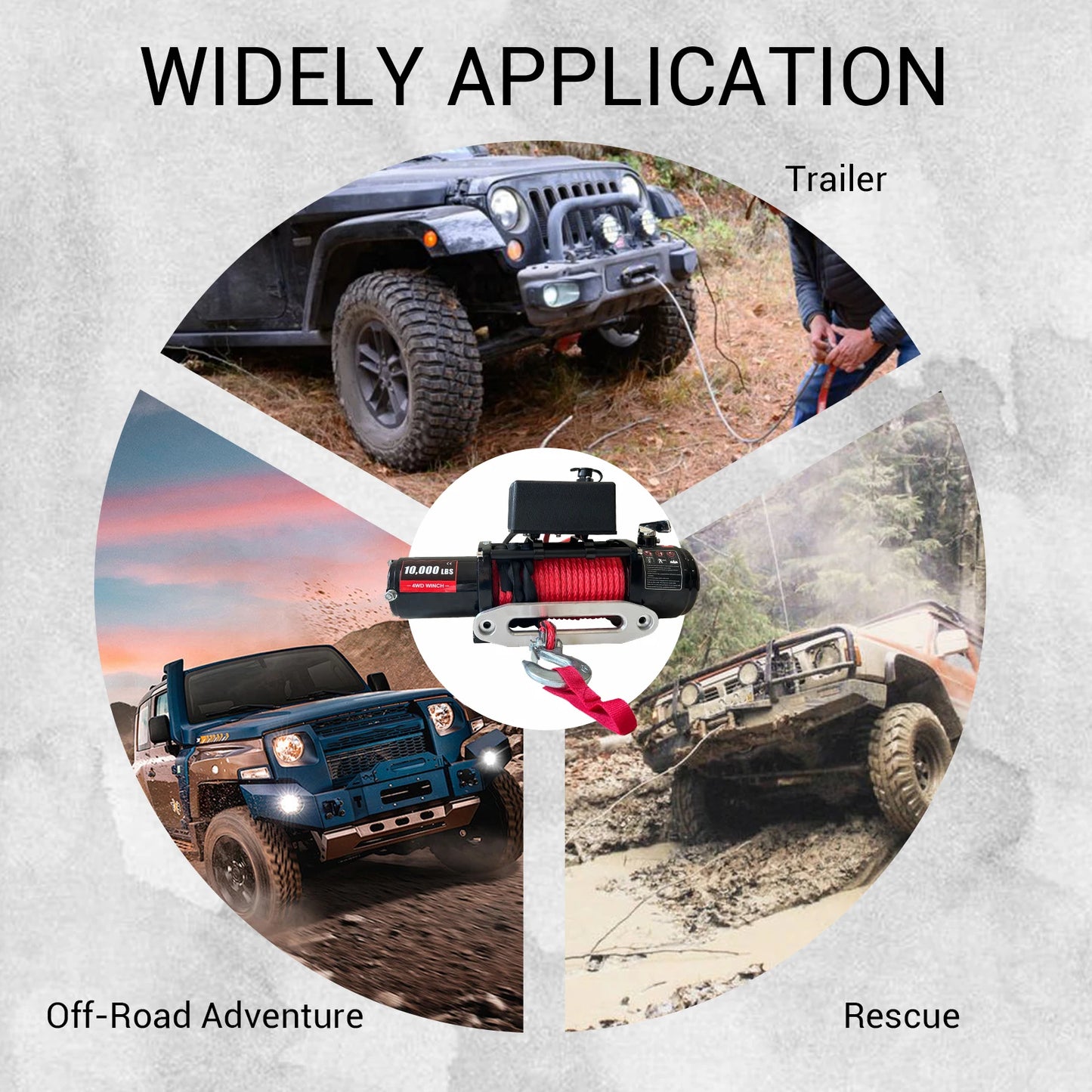 10000lbs 12V Power Electric Winch, IP67 85ft Red Synthetic Rope Truck Winch with Wireless Remote for Towing UTV Off Road Vehicle