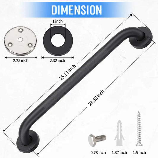 Pack 24 Inch Shower Grab Bars for Seniors Bathroom, Black Stainless Steel Safety Support Handles for Shower, Anti Slip Grab Bar