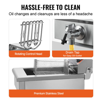 12L Electric Deep Fryer w/Dual Removable Tanks Commercial Countertop  Fryer for Chicken French Fries Frying Chips