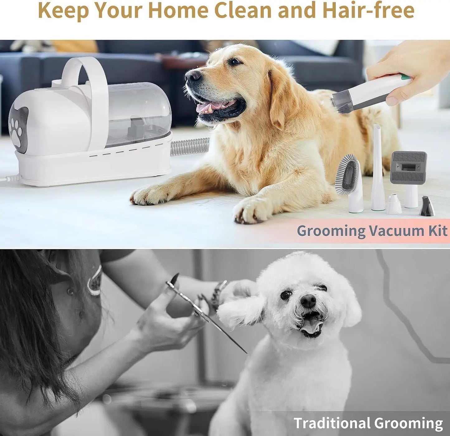 Pet Grooming Vacuum Kit with Clipper, Nail Grinder, and 6 Tools for Dogs Cats Shedding Hair Removal