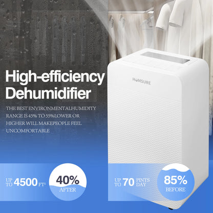 4500 Sq. Ft 70 Pints Dehumidifier for Basement and Home, Bedroom, Equipped With Drainage Hose, Automatic Defrosting