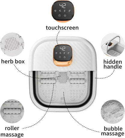 Foldable Foot Spa with Heat & Massage Rollers, Adjustable Temperature Control Touchscreen for Home Relaxation