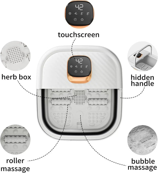 Foldable Foot Spa with Heat & Massage Rollers, Adjustable Temperature Control Touchscreen for Home Relaxation