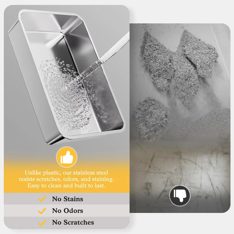 Stainless Steel Cat Litter Box With Lid, XL Metal For Big Cats, Never Absorbs Odors, Non-Sticky, Easy Clean, Anti-Urine Leakage