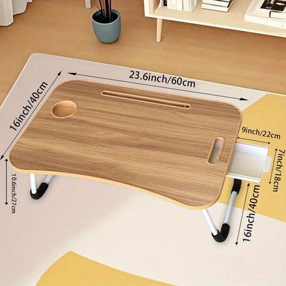 Portable Laptop Bed Desk - Foldable Table Computer Desk - With Cup Holder and Drawer - Suitable for Use on Beds Sofas or Floors
