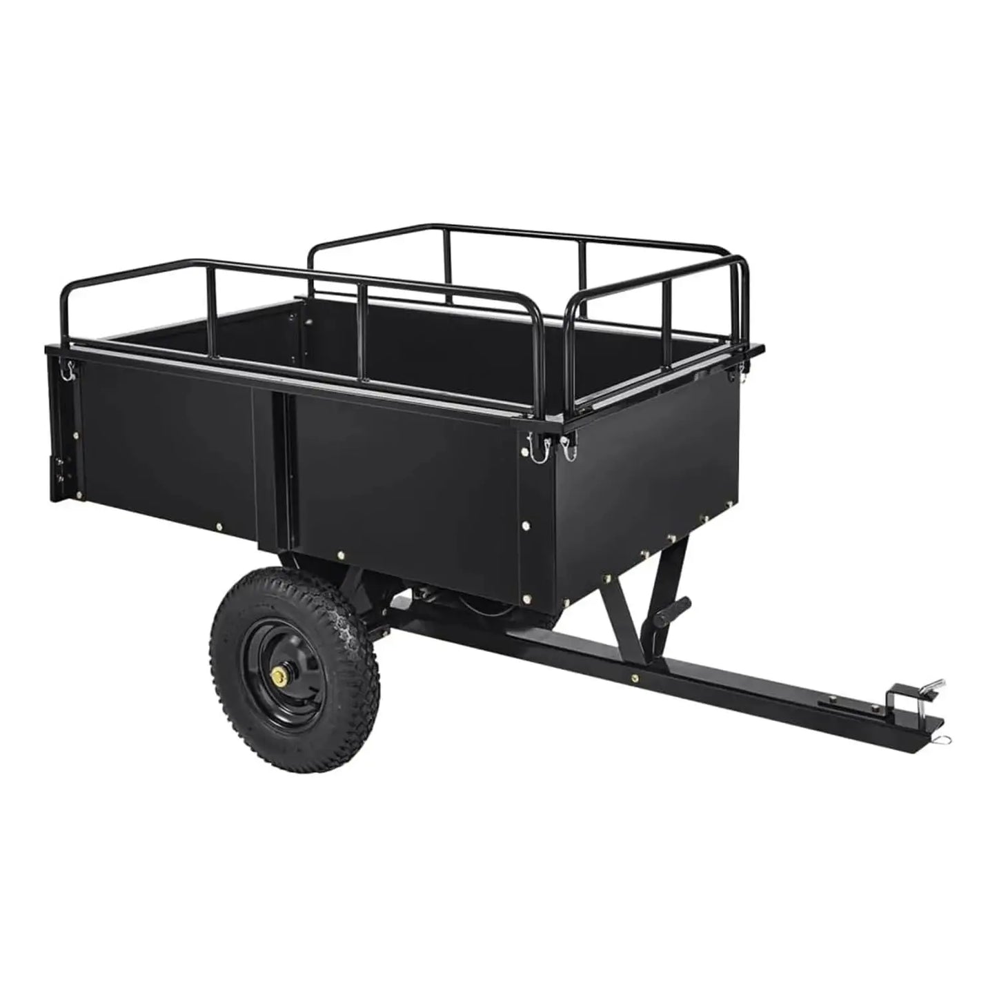 Heavy Duty ATV Trailer 750LBS Capacity Dump Cart With Removable Railing For Tractor Lawn Mower UTV