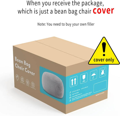 Big Round Soft Fluffy PV Velvet Washable Bean Bag Chair Cover Without Filler, Lazy Sofa Bed for Adults, Dark Grey