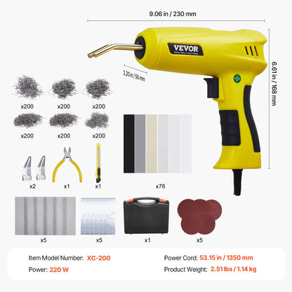 Plastic Welding Kit 220W Plastic Welder Gun w/ 800/1200 PCS Hot Staples Professional Hot Staple Welding Gun for Repair
