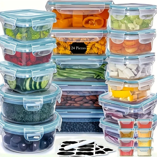 48Pcs Food Storage Set - 24 Airtight Containers & Lids with Labels for Pantry, Travel, Kitchen Organization