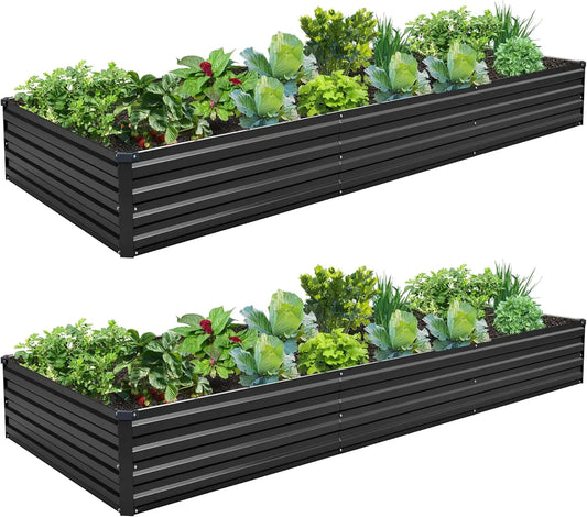 2-Pack Galvanized Steel Raised Garden Bed Kit, 10x3x1FT Large Outdoor Planter Box for Vegetables Flowers Herbs