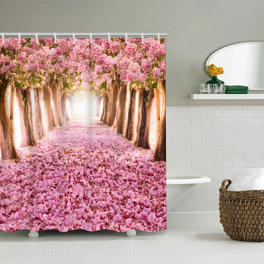 Pink Forest Bathroom Four-piece Set - Waterproof Shower Curtain, complete bathroom kit