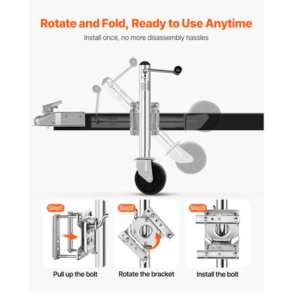 Trailer Jack w/ Wheel 2000lbs Capacity Heavy Duty Swivel Boat Jack w/ PP Single Wheel & Ergonomic Handle 12in Lift for RVs